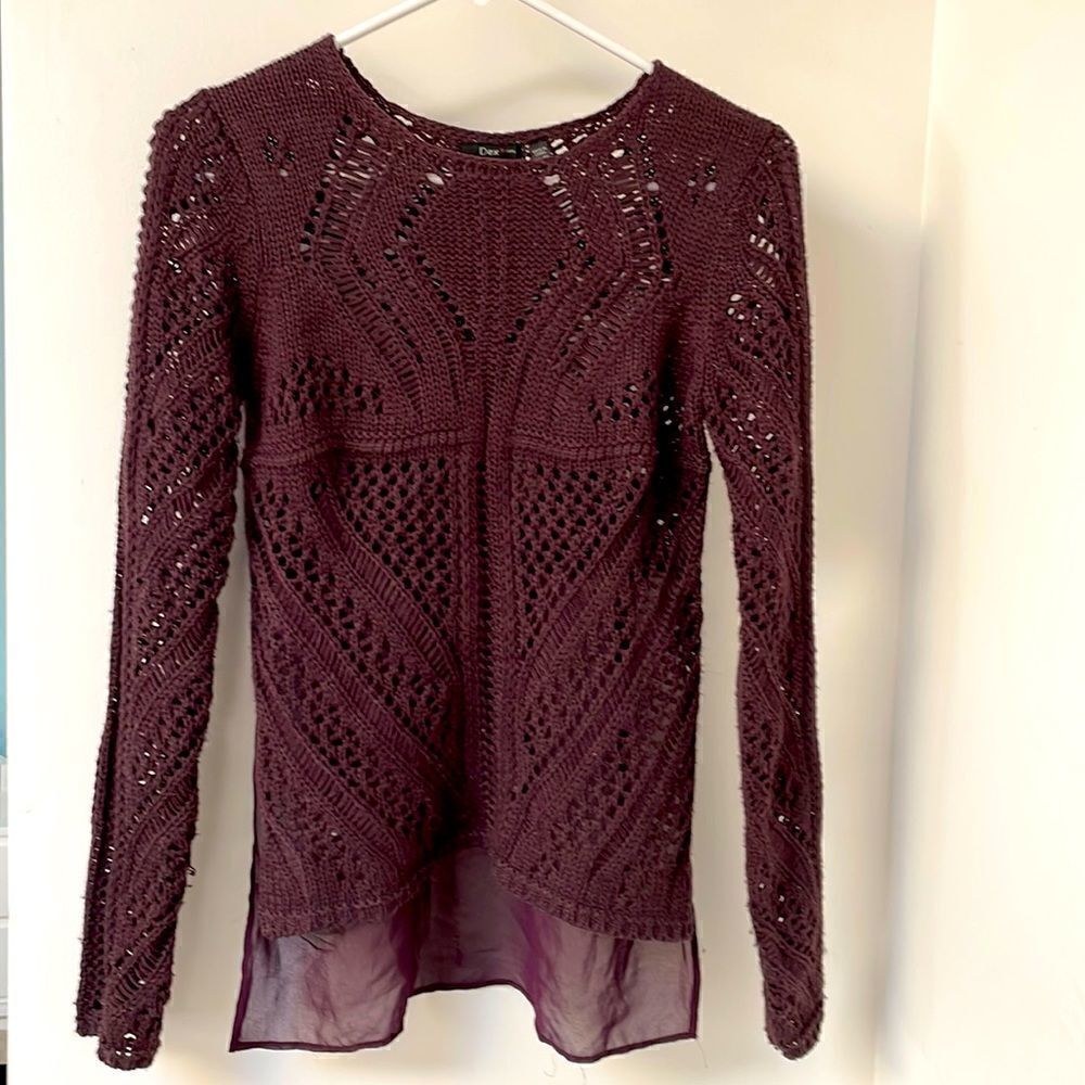 Dex Crochet Sweater with Sheer Back XS Purple